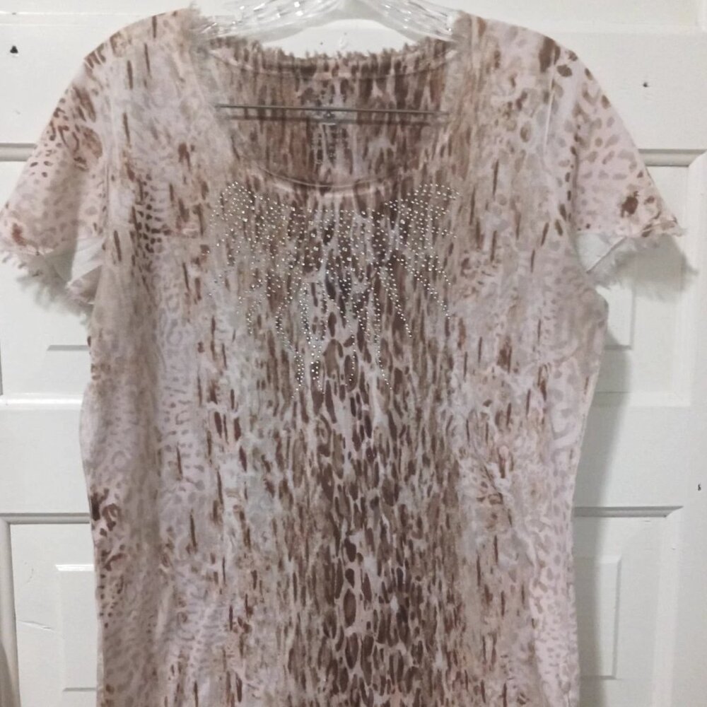 Zenergy by Chicos Womans Medium Fringe Detail Blouse with Rhinestones